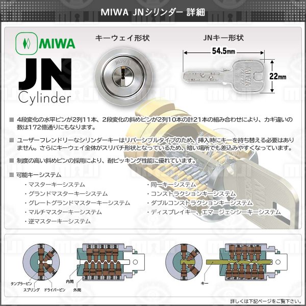 MIWA(美和ロック) JNシリンダー PMKタイプ MCY-176 ステンレスヘヤーライン 対応扉厚36mm - 1