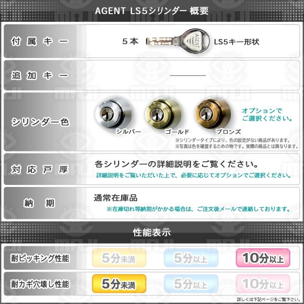画像7: エージェント LS5-PA,LSP/TE0 MIWA PA(PG,DA),LSP/TE0 2個同一1セット鍵交換用シリンダー (7)