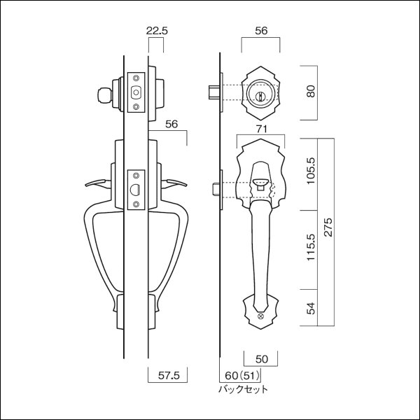 画像3: 古代,KODAI,コダイ　モナコＴ-305装飾玄関錠（新キー４本） (3)