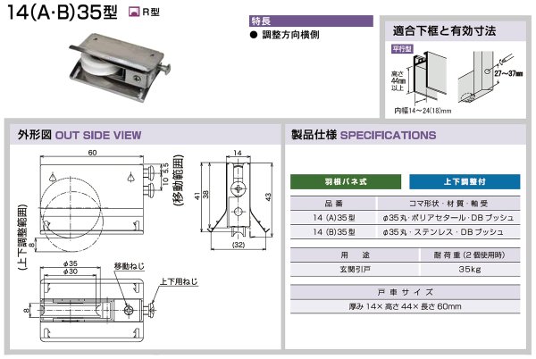 画像2: 家研販売,KAKEN　アルミサッシ取替戸車　14(A,B)-35型 (2)