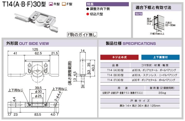 画像2: 家研販売,KAKEN　アルミサッシ取替戸車　T14(A,B,F)-30型 (2)
