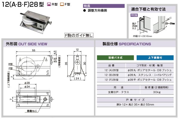 画像2: 家研販売,KAKEN アルミサッシ取替戸車 12(A,B,F)-28型 (2)
