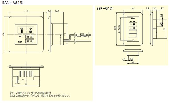 画像4: MIWA,美和ロック　BAN-MS1　住宅用2線式電気錠操作盤 (4)