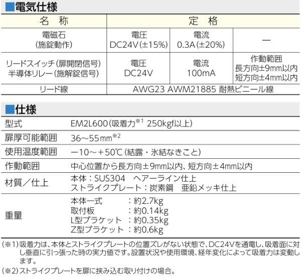 画像4: MIWA,美和ロック　EM2L600型（EML600　後継機種）　電磁ロック (4)