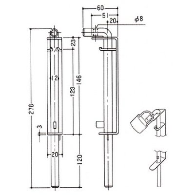 画像1: PLUS,プラス　D-83　ステンレス門落し（鍵掛式）小