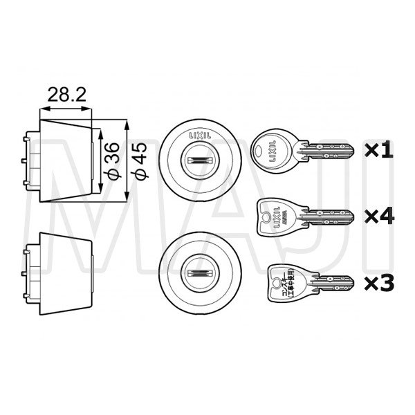 画像5: MIWA QDK668,QDK752,QDK668　LIXIL,リクシル交換用　DNシリンダー　2個同一セット　Z-1A1(2)(3)-DDTW (5)