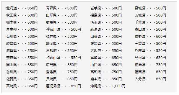 各地域送料