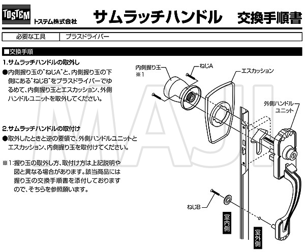 トステム,TOSTEM ドア(サムラッチハンドル) 把手セット 右用