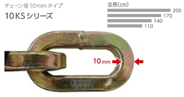 日本ロックサービス ABUS 両端小判形状 屈強チェーン 10KSシリーズ 200cm チェーン径10mm 10KS/200 