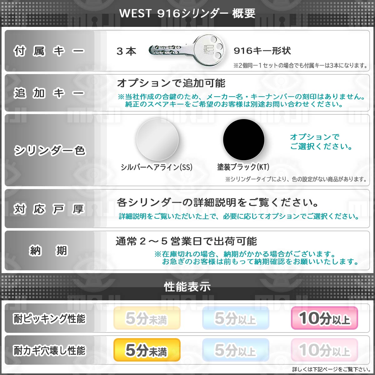 ウエスト,WEST リプレイス【鍵の卸売りセンター】916-W22(TK670G) ミサワホーム・松下電工向鍵交換