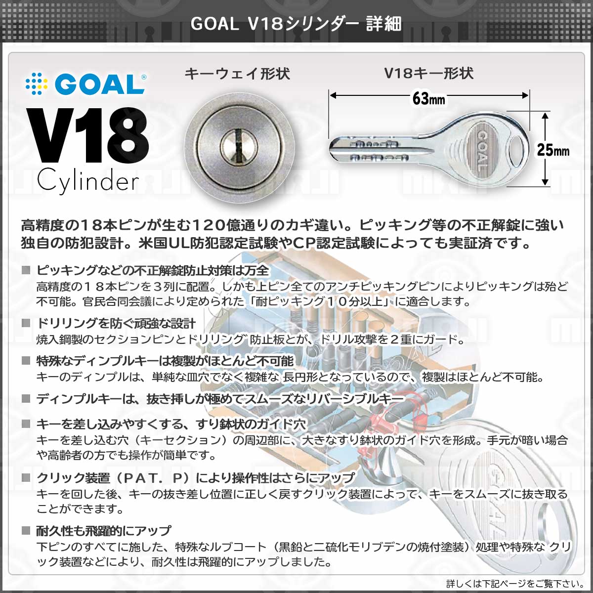 ゴールV-MDU-5面付補助錠 ステン色 純正4本キー付 - 3