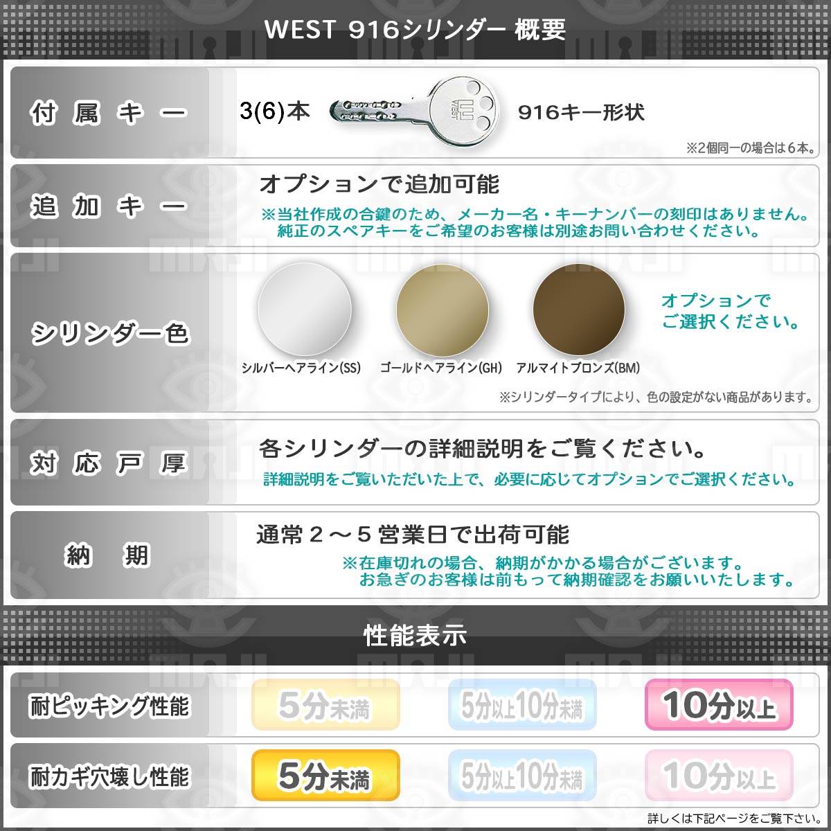 格安 WEST,ウエスト<br>リプレイスシリンダー 916-BH<br> MIWA 美和ロック BH,DZ,LD交換用<br>鍵 カギ 交換 取替 