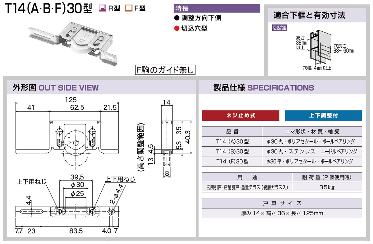 人気商品】 家研 サッシ用取替戸車 T14A-30 10個