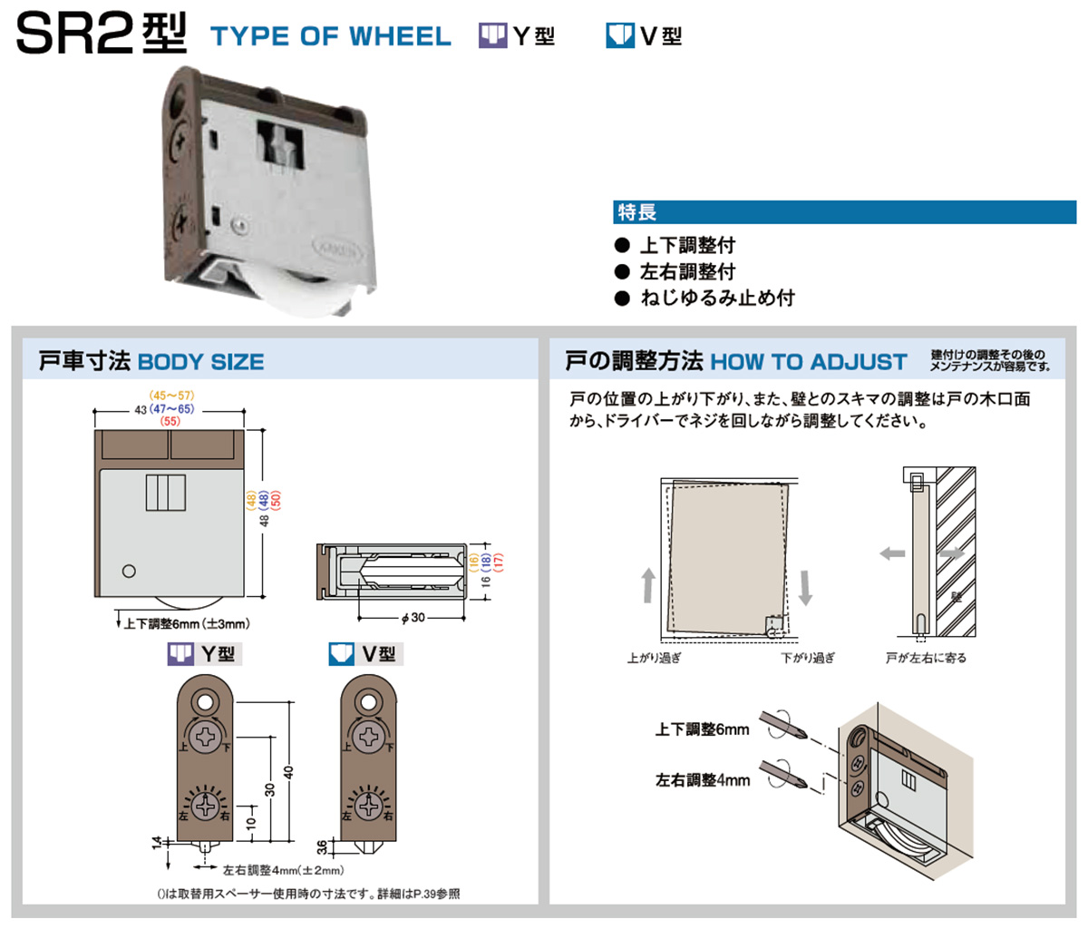 驚きの価格が実現 家研 戸車 木製引き戸用 SR2-Y4 調整戸車 Y型 SR2型 家研販売 KAKEN 引戸用 sr2-y4 